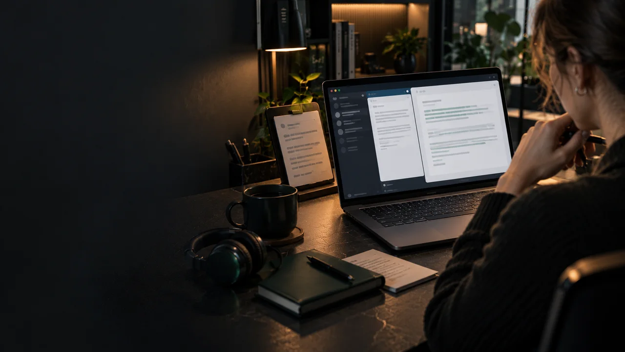 An employee verifies an answer in a work system.